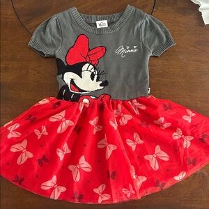 Girls XS 4-5yrs Disney Minnie Mouse Gray and Red Dress